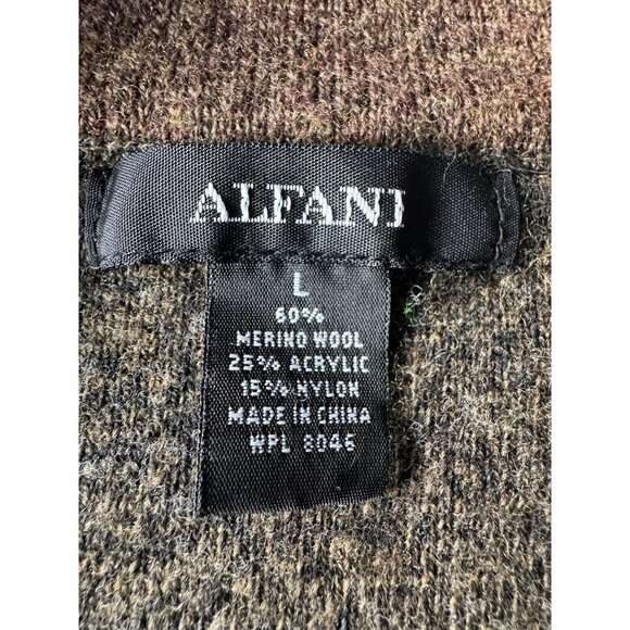 Vintage Alfani Men’s Sz L Brown Merino Wool Blend Zip Up Cardigan Sweater - Picture 4 of 7